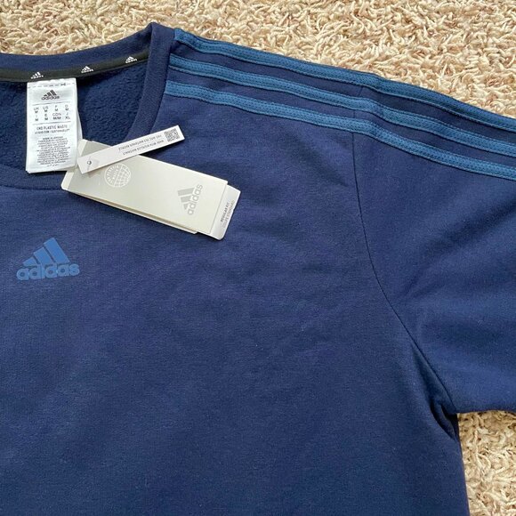 Adidas Men’s 3-Stripes Crew Neck Fleece Sweatshirt Blue, Size Medium (New) - Picture 7 of 14